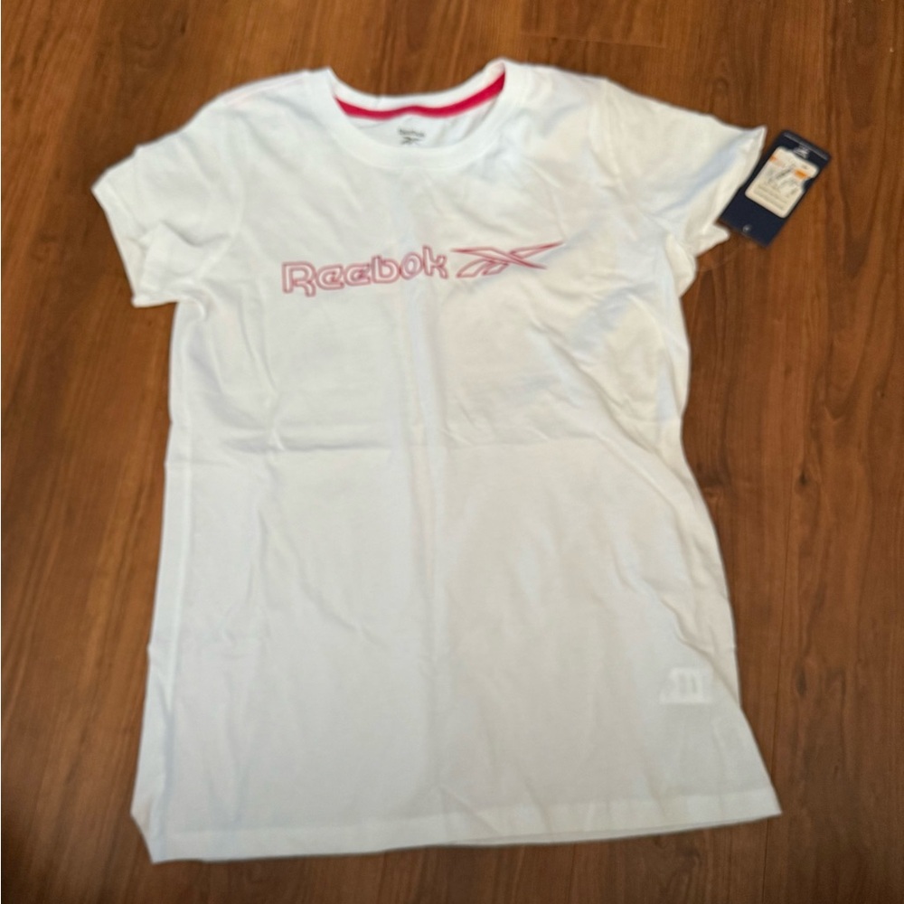 Reebok White Short Sleeve Tee with Pink Logo